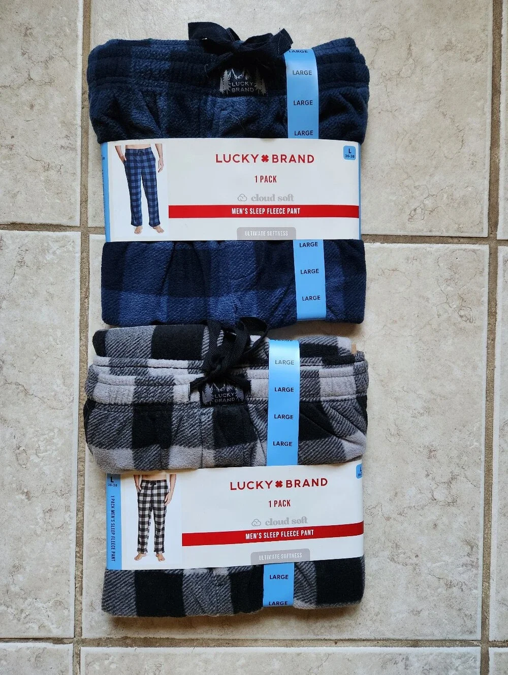 NWT Lucky Brand Mens Cloud Soft Fleece Sleep Pants Large Lot 2 Buffalo Plaid